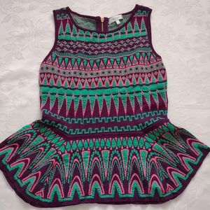 Milly peplum jacquard tapestry multi color knit top